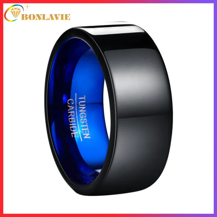 BONLAVIE 10mm High Polished Black Blue 100 Real Tungsten Carbide