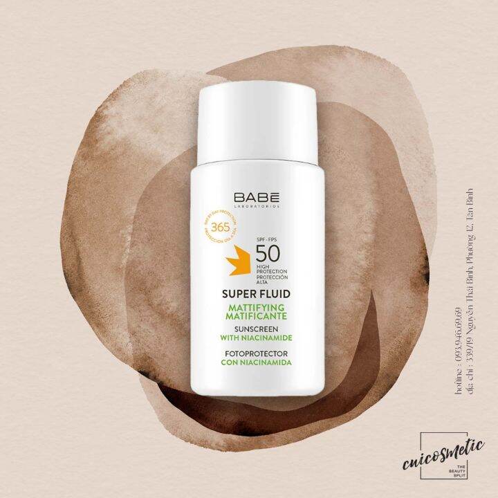 Kem chống nắng BABE Super Fluid Mattifying sunscreen SPF 50 phổ rộng