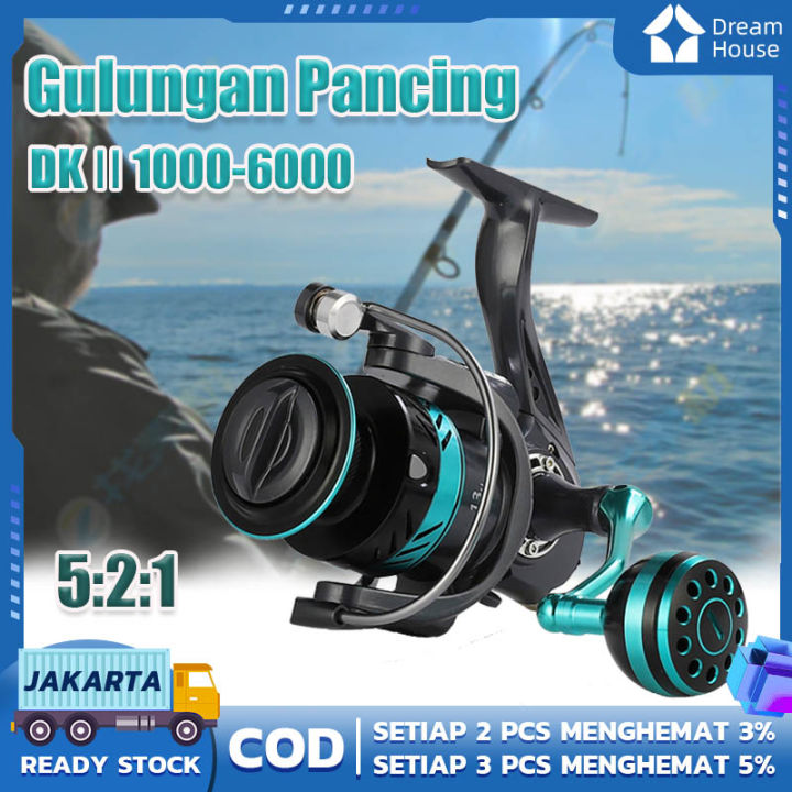 Alat Gulungan Pancing DK1000 6000 10kg Power 5 2 1 Gear Metal Fishing