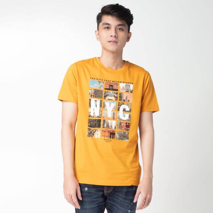 Benhill T Shirt Pria Grafis Katun 30s Combed Pendek Mustard 323 35968