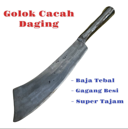 Golok Pencacah Daging Anti Mleot Baja Putih Tebal Pisau Golok Pendek