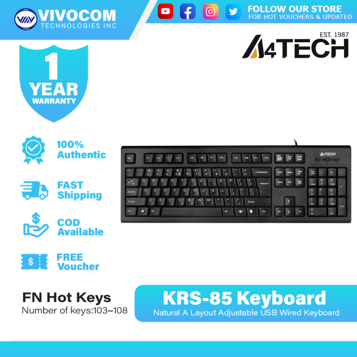 A4Tech KRS 85 Natural A Layout Adjustable USB Wired Keyboard With FN