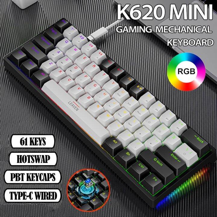 K Mini Gaming Mechanical Keyboard Keys Rgb Hotswap Type C Wired