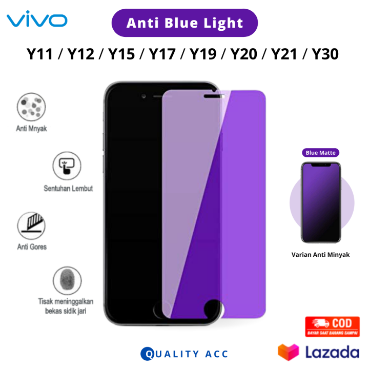 Tempered Glass Blue Matte Anti Minyak Vivo Y Full Screen Protection