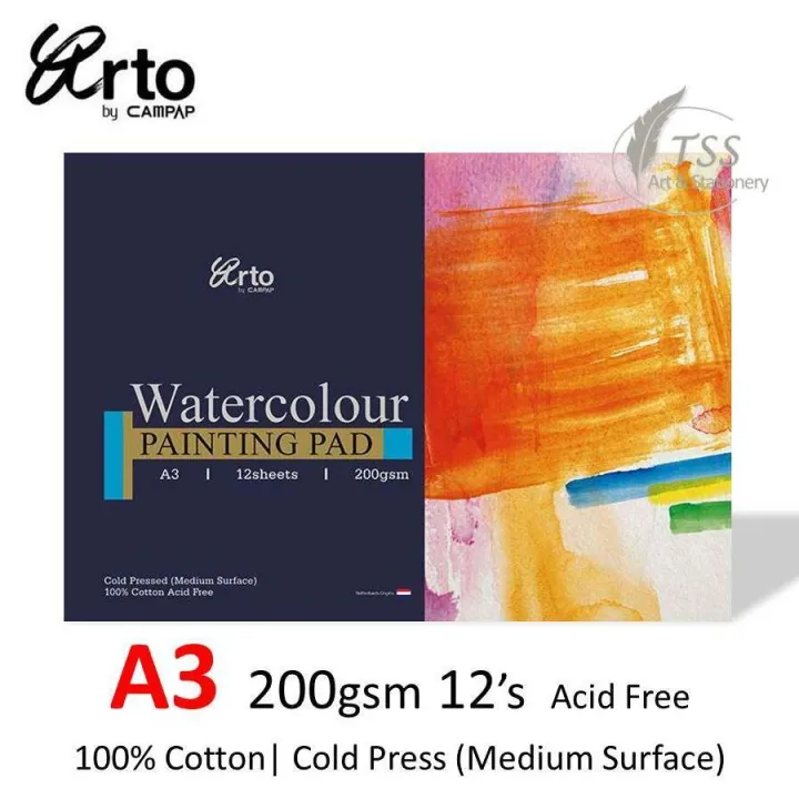 Campap Arto Watercolour Painting Pad A3 200GSM 12 Sheet 100 Cotton