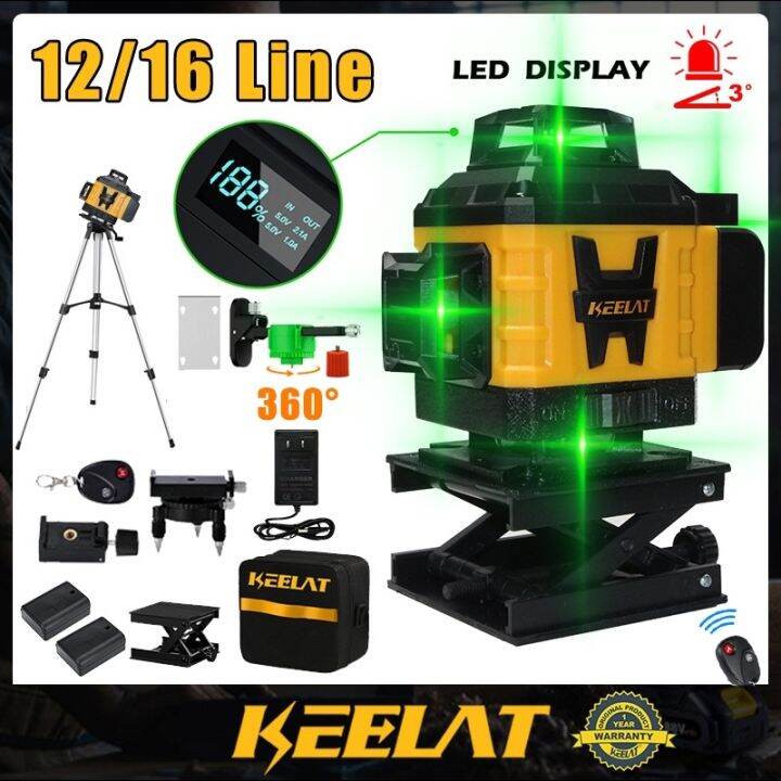 KEELAT 12 16 Line 3D 4D Laser Level Green Light Cross Self Leveling