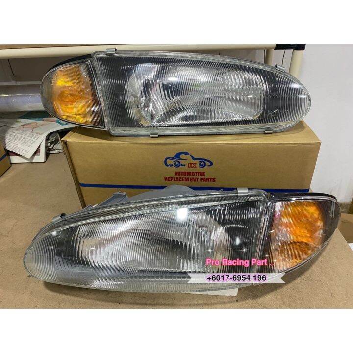 OEM Proton Wira Arena Satria Black Face Glass Head Light Lamp Satria