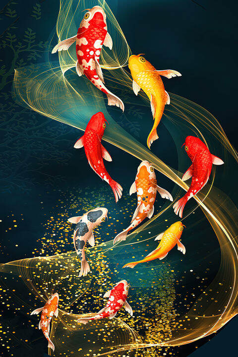 Koi Koi Feng Shui Carp Pond Pictures Canvas Painting Wall Art For