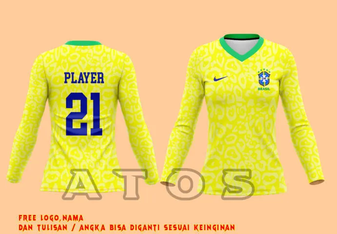 T Shirt Kaos Lengan Panjang Brazil FiFA WORLD CUP Qatar 2022 Art 2