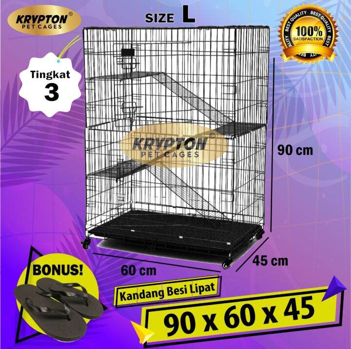 Kandang Kucing Tingkat 3 Size L 90x60x45 RODA Bisa Untuk 3 4 Ekor