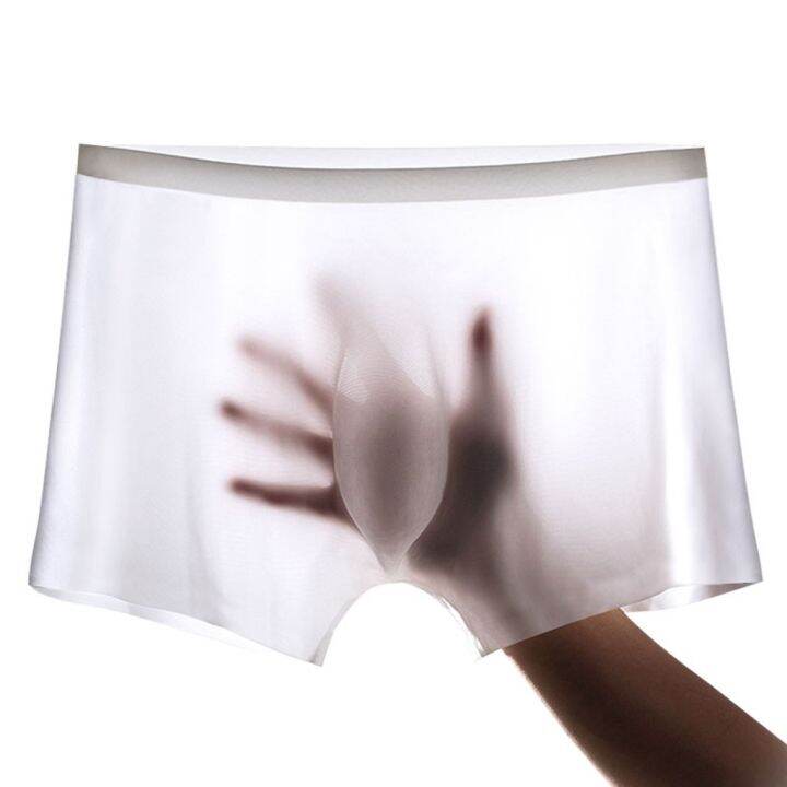 Lf Cueca De Gelo De Seda Para Homens Cueca Boxer Transparente Sem