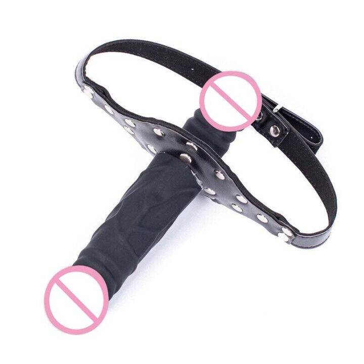 Lockable Soft Leather Double Sided Penis Gag Face Strap On Dildo