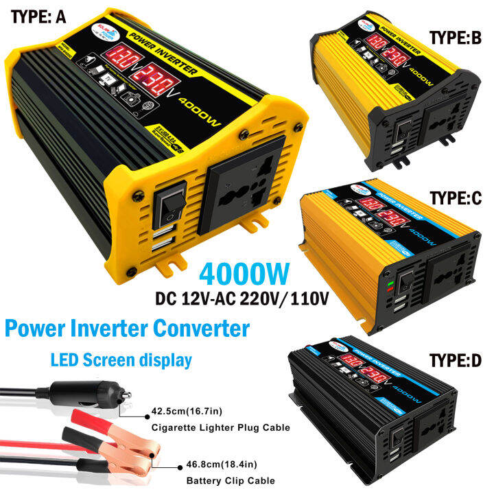 JUXING 4000W Portable Car Power Inverter LED Display Modified Sine Wave