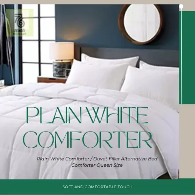 76 Ruth Plain White Comforter Duvet Filler Alternative Bed Comforter