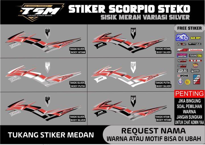 STIKER SCORPIO STEKO SISIK MERAH VARIASI SILVER Lazada Indonesia