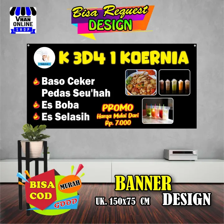 Spanduk Banner Warung Jualan Bakso Ceker Minuman Boba Keren Bagus