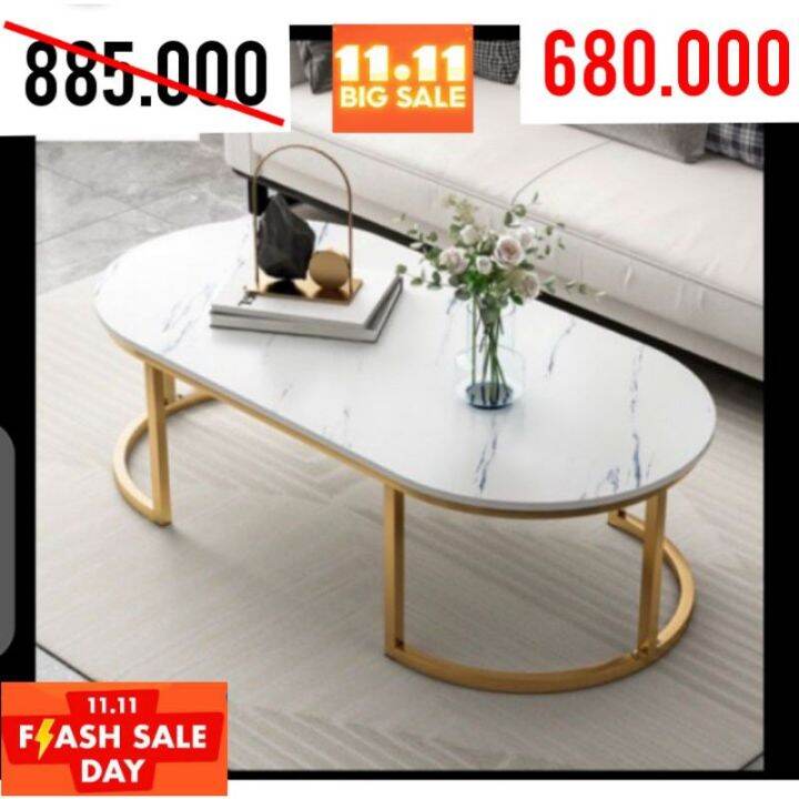 Meja Oval Tamu Repliika Marmer Marble Gold Minimalis Mewah Modern Promo