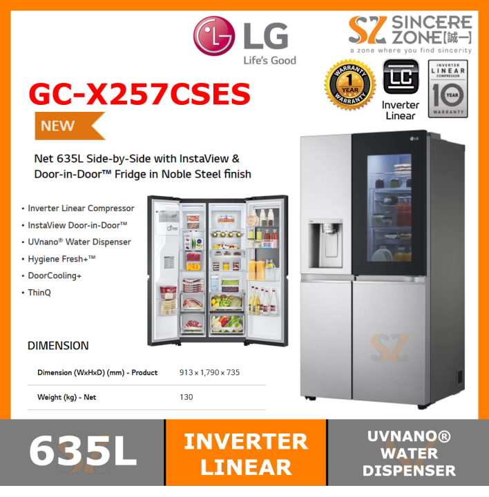 LG GC X257CSES 635L Side By Side With InstaView Door In Door Fridge