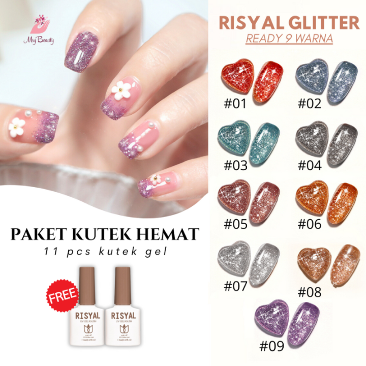 MSY PAKET KUTEK GEL POLISH GLITER FLASH NIGHT 11PCS LASER CAT EYE GEL