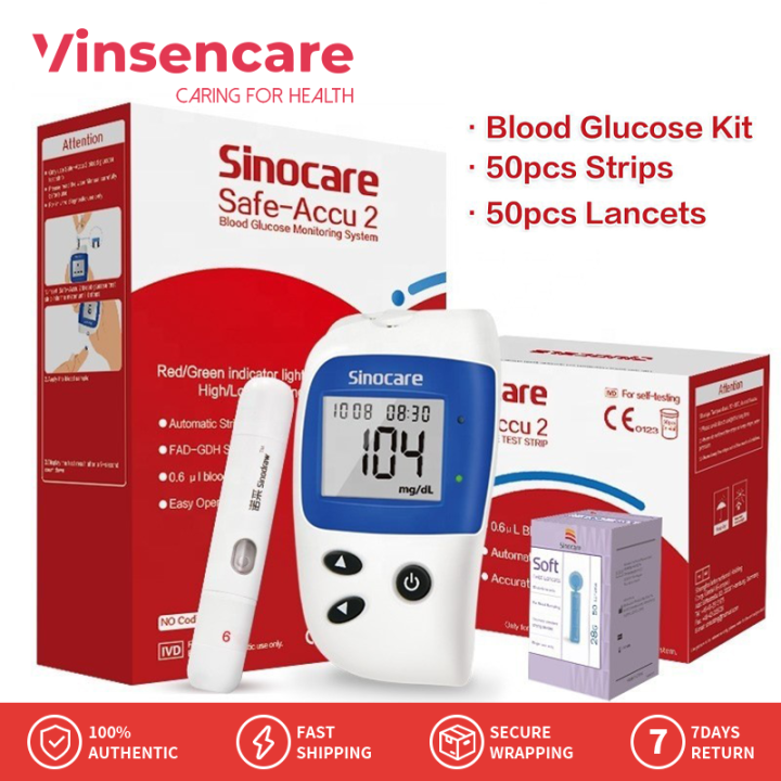 Vinsencare 1pc Sinocare Safe Accu2 Blood Glucose Meter 50 Test Strips