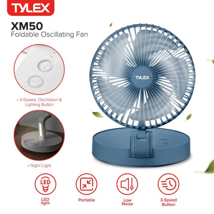 TYLEX XM50 Foldable Oscillating Fan Portable 4000mAh Battery With 3