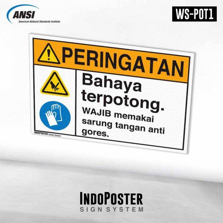 Stiker K Safety Sign Ansi Bahaya Terpotong Wajib Sarung Tangan