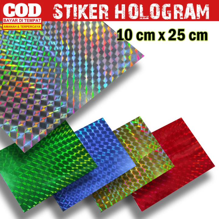 Stiker Hologram Motif Kotak 10 X 25 Cm Silver Merah Gold Biru Hijau