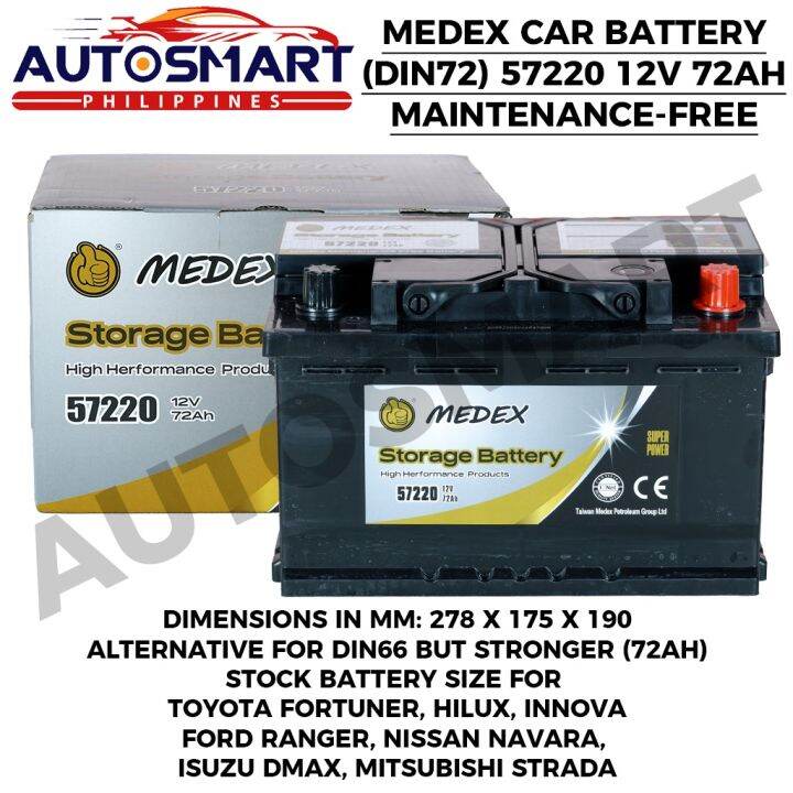 Medex Car Battery DIN72 57220 12V 72AH Maintenance Free For Toyota