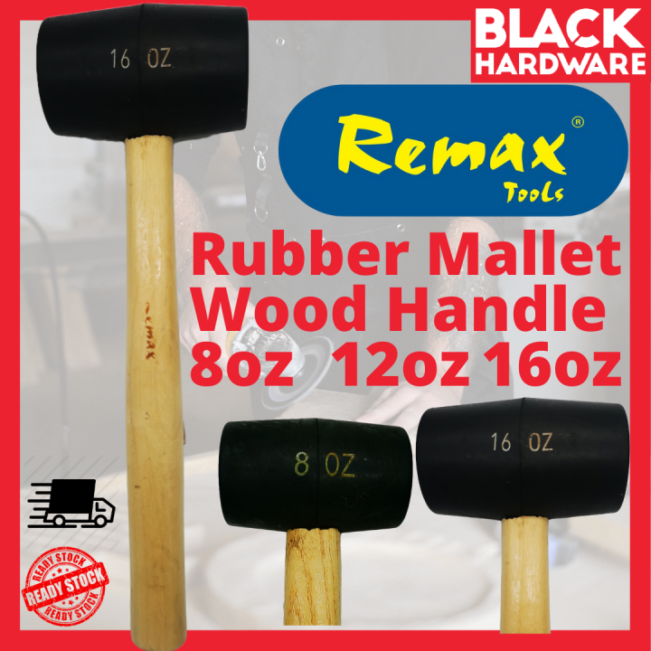 Black Hardware Remax Impact Rubber Mallet Hammer Wood Handle Tukut Besi