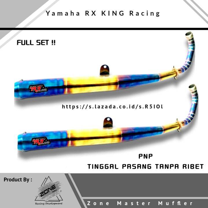 Knalpot RX King Standar Racing Blue Gold Stainless Suara Garing Mantap