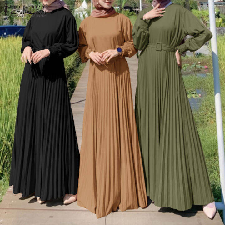 Esolo ZANZEA Muslimah Women Vintage Muslim Abaya Kaftan Dubai Pleated