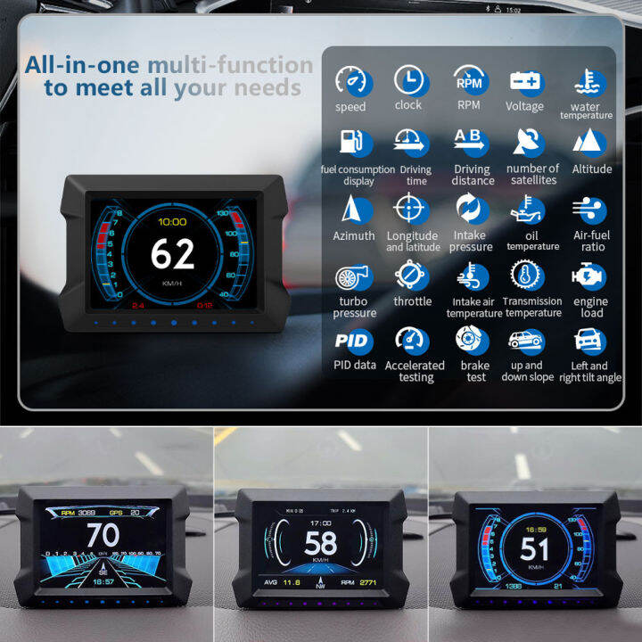 รถ HUD OBD2 GPS Head Up Display Inclinometer Digital Speedometer