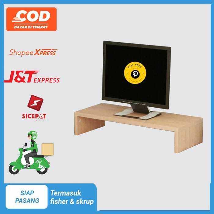 Alas Monitor Meja Dudukan Monitor Stand Kayu Lazada Indonesia