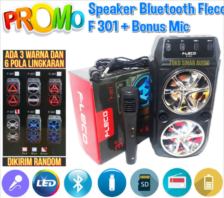 Speaker Bluetooth Portable Fleco F Gratis Mic Karaoke Support