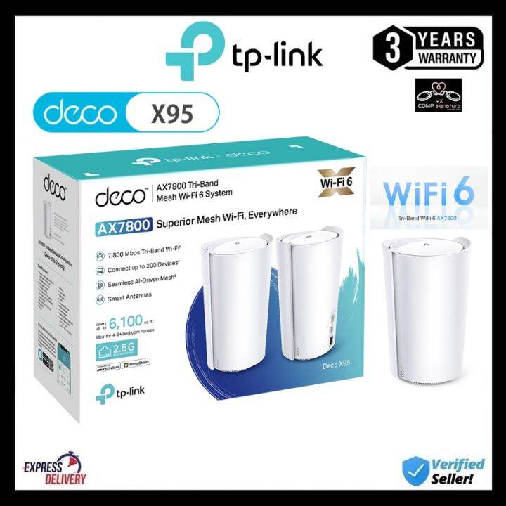 TP Link Deco X95 AX7800 Tri Band Mesh WiFi 6 System 1 Pack 2 Pack