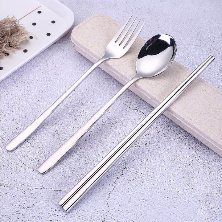 COD Korean 3IN1 Chopsticks Spoon And Fork Creative Metal Cutlery Set