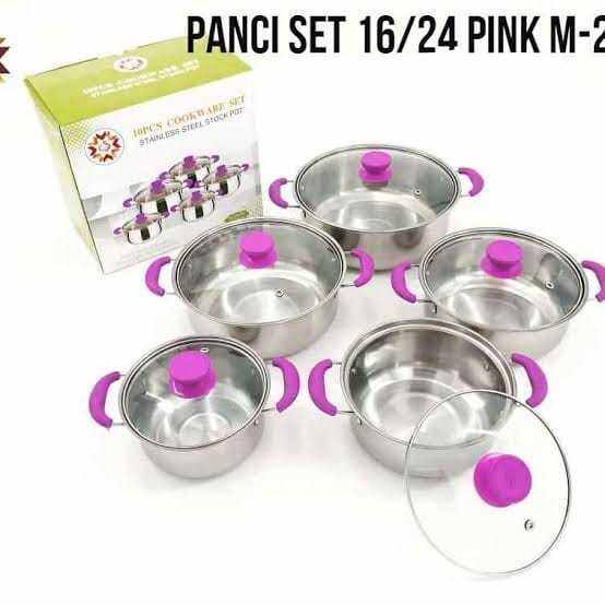 Panci Set Warna Tahan Panas Cookware Set Stainless Gagang Kuping Tutup