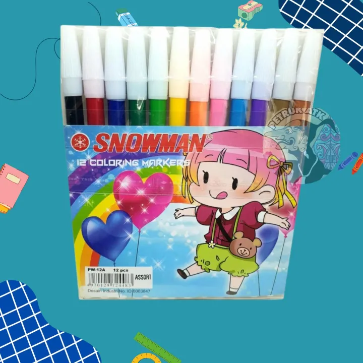 SET SPIDOL SNOWMAN PW 12A 12 WARNA SPIDOL KECIL SPIDOL WARNA ALAT