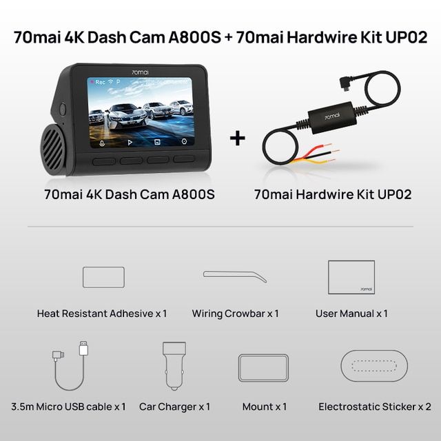 70Mai Dash Cam 4K A800S Built In GPS ADAS Real 4K UHD Cinema Quality