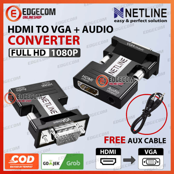 Konverter HDMI Female To VGA Male Audio Dongle Netline