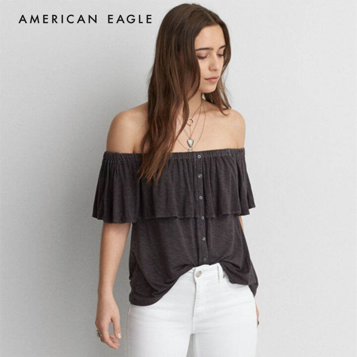 American Eagle Off The Shoulder Button Up Tee เสอ ผหญง เปดไหล