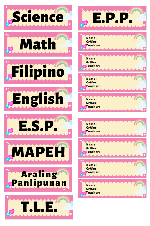 PINK SUBJECT AND NAME STICKER SET Lazada PH