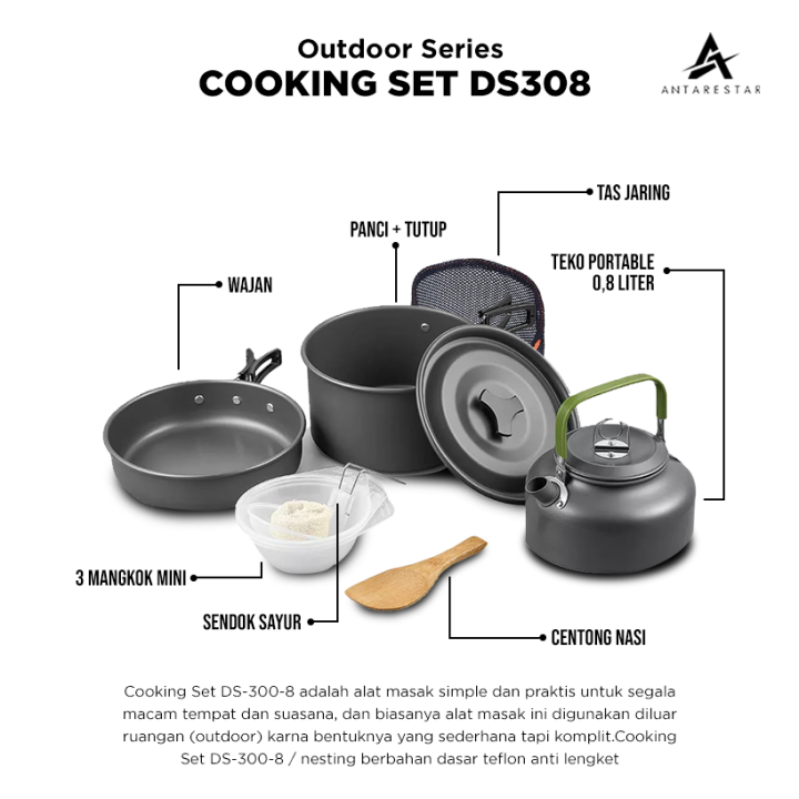 ANTARESTAR Official Cooking Set DS 308 Nesting Multifungsi Panci