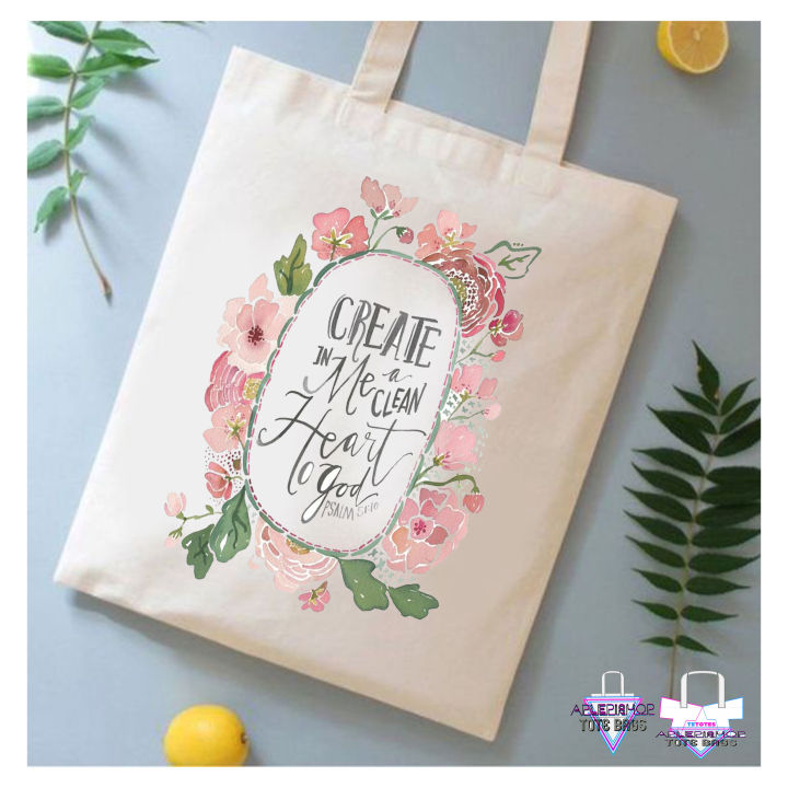 HIGH QUALITY KATSA CANVAS TOTE BAGS BIBLE VERSE FLORAL DESIGN Lazada PH