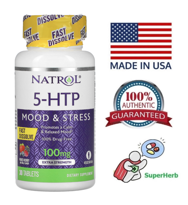 Natrol 5 HTP Fast Dissolve Extra Strength Wild Berry 100 Mg 30