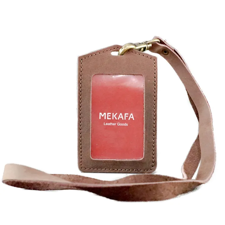 Mekafa Facard Dark Brown Gantungan ID Card Holder Name Tag Kulit Sapi