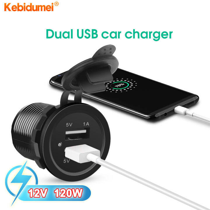 Kebidumei Pengisi Daya Mobil USB Ganda 12V 120W Colokan Listrik Mobil