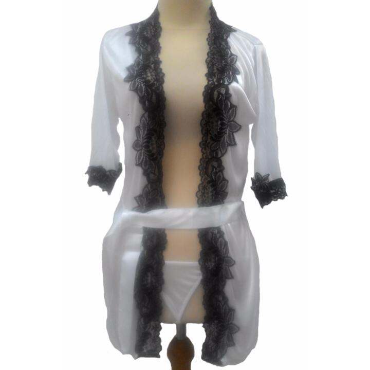 Jakarta Lingerie JLF169C White Kimono Sexy With Black Flower Lazada