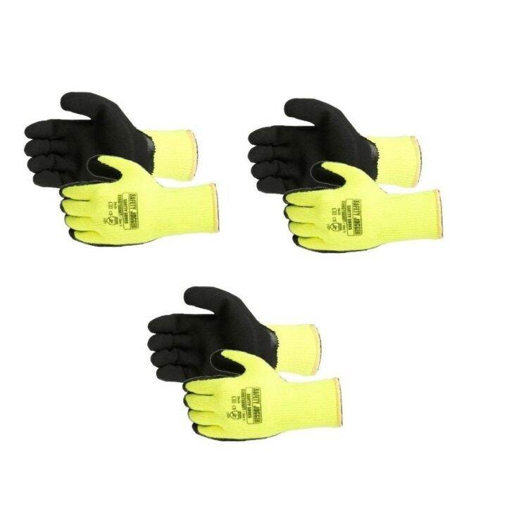 SET OF 3 PAIRS Safety Jogger Construhot Rubber Palm Work Gloves Hand