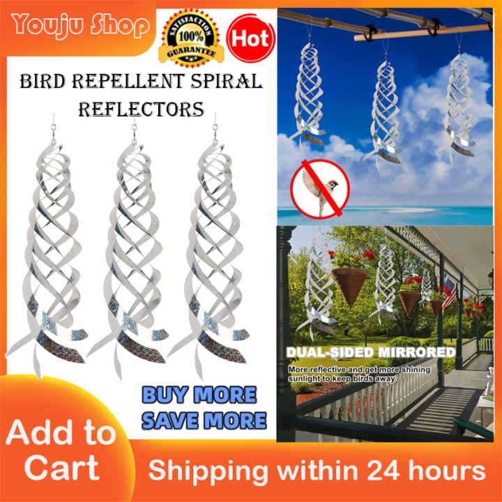 Bird Repellent Spiral Reflectors Silver Mylar Spinner, Hanging
